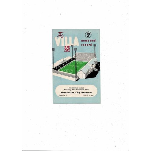 Aston Villa v Manchester City Central League Football Programme 1958/59