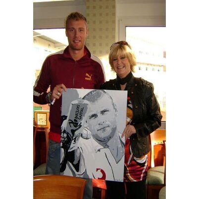 Original Andrew Flintoff Signed Painting by Sue Verity
