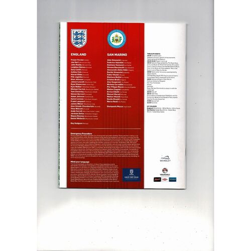 2012 England v San Marino Football Programme