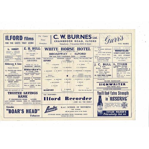 1954/55 Ilford v Romford Isthmian League Football Programme