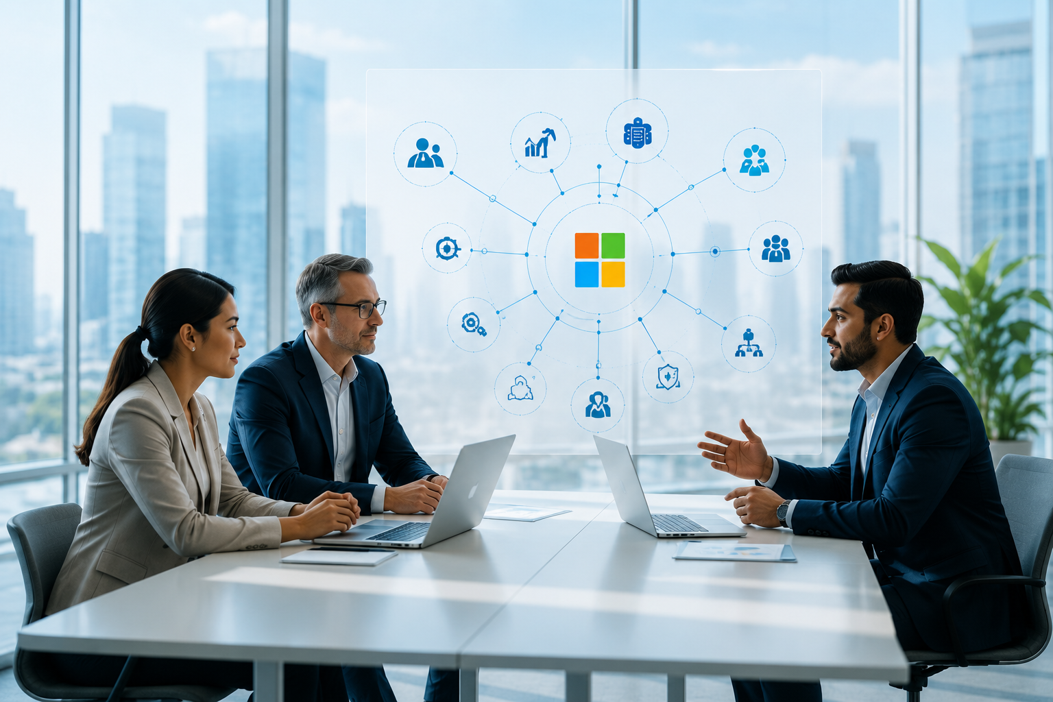 Professionals collaborating in a business meeting