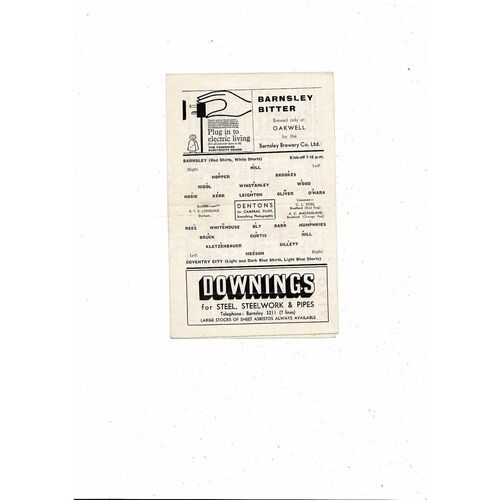 1962/63 Barnsley v Coventry City Football Programme