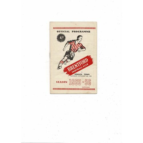 1955/56 Brentford v Ipswich Town Football Programme