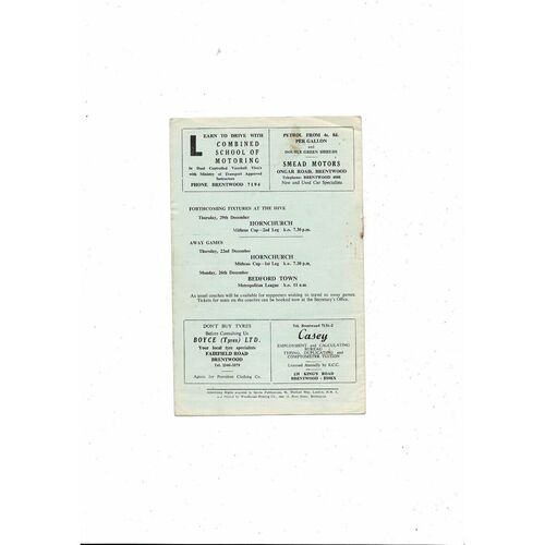 1966/67 Brentwood Town v Cray Wanderers Football Programme