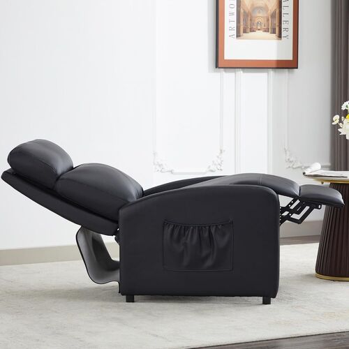 mcc direct Push Back Recliner Chair, PU Leather Single Sofa with Lumbar Support, Padded Backrest, Side Pocket and Adjustable Leg Rest for Home Living Room Theatre (Shadow Black)
