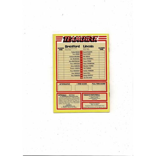 1982/83 Brentford v Lincoln City Football Programme