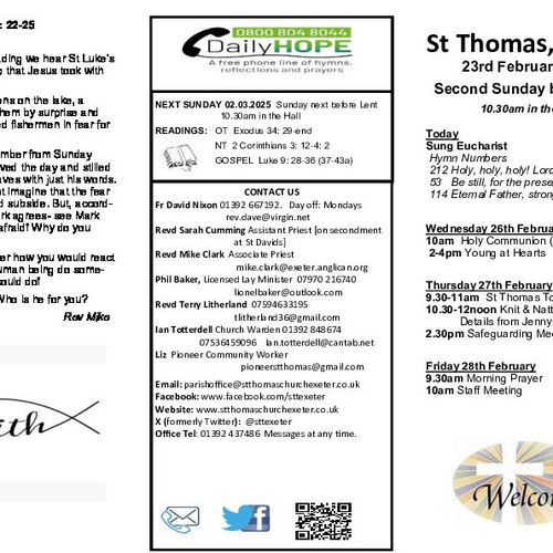 Pew Sheet | The Parish of St Thomas, Exeter