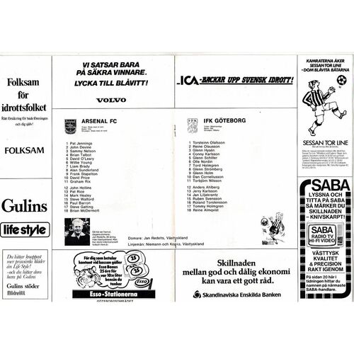 IFK Goteborg v Arsenal European Cup Winners Cup Football Programme 1979/80