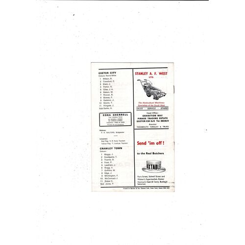 Exeter City v Crawley Town FA Cup Replay Football Programme 1971/72