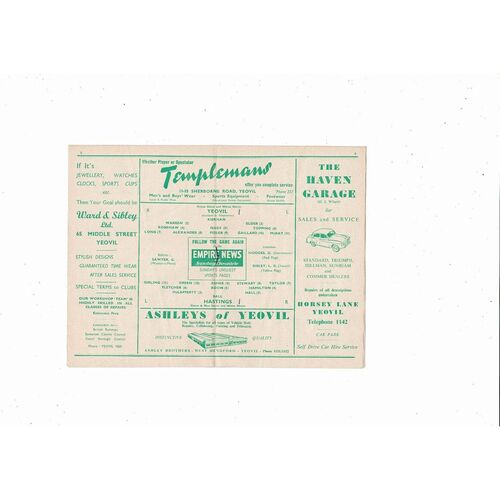 1956/57 Yeovil Town v Hastings Southern League Football Programme