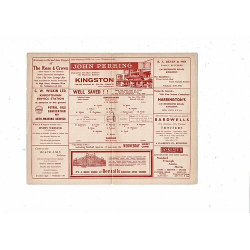 1962/63 Kingstonian v Barking Isthmian League Football Programme