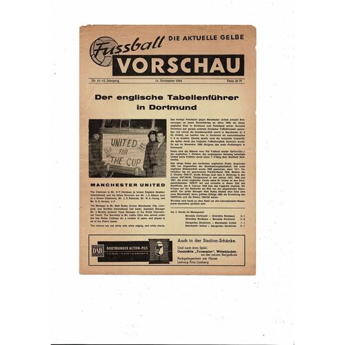 Borussia Dortmund v Manchester United Inter Cities Fairs Cup Programme 1964/65
