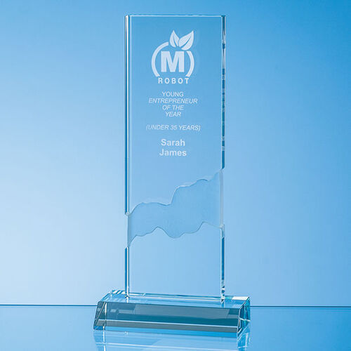 23cm Optical Crystal Deep Etched Mounted Rectangle
