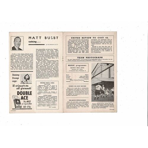 1951/52 Manchester United v Sunderland Football Programme