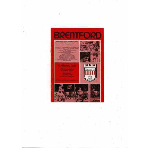 1977/78 Brentford v Darlington Football Programme