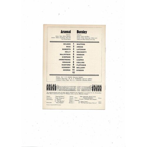 1970/71 Arsenal v Burnley Football Programme