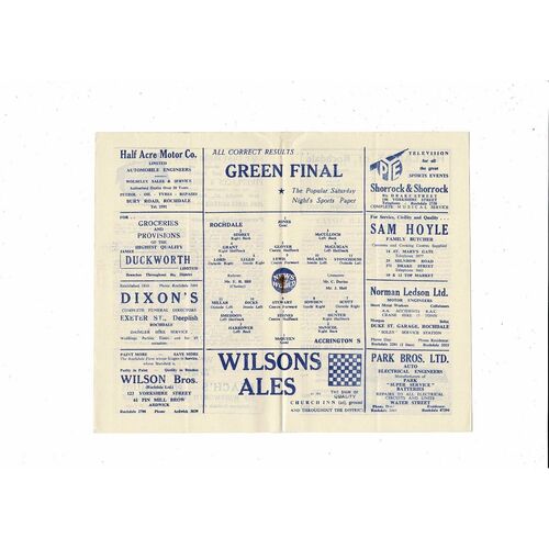 1956/57 Rochdale v Accrington Stanley Football Programme