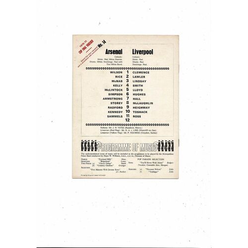 1970/71 Arsenal v Liverpool Football Programme