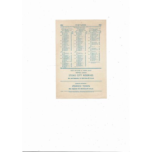 Manchester City v Liverpool Central League Football Programme 1962/63