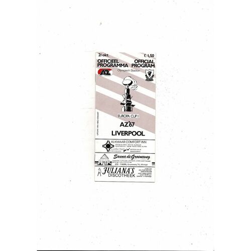 AZ 67 v Liverpool European Cup Football Programme 1981/82