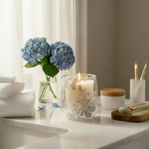 Hydrangea Glass Candle – Luxury Hand-Poured