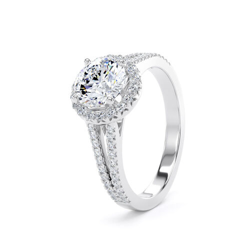 Round brilliant halo with split shoulders