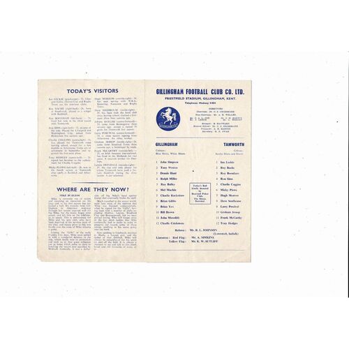 Gillingham v Tamworth FA Cup Football Programme 1966/67