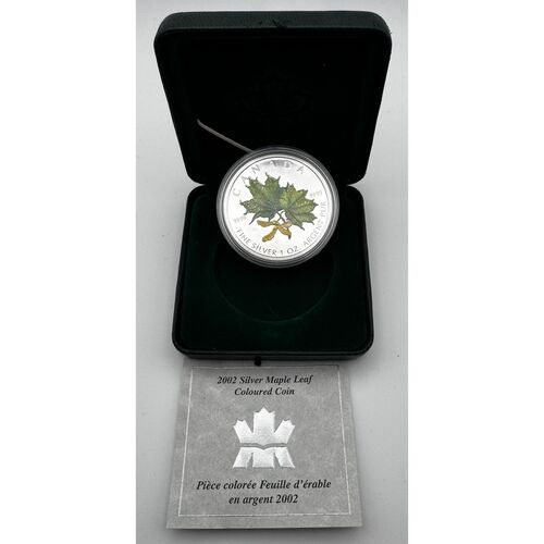 2002 one ounce coloured silver Maple leaf coin
