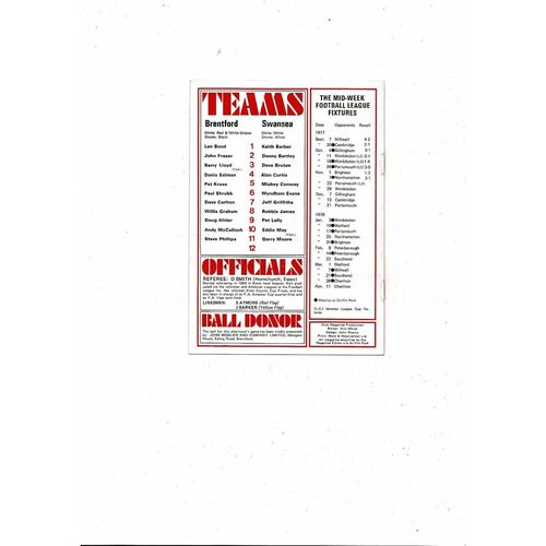 1977/78 Brentford v Swansea Football Programme