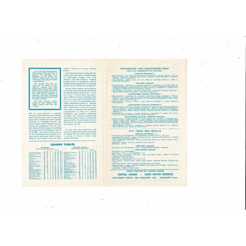 Manchester City v Preston Central League Football Programme 1960/61