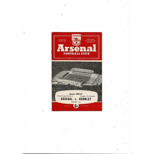 1960/61 Arsenal v Burnley Football Programme
