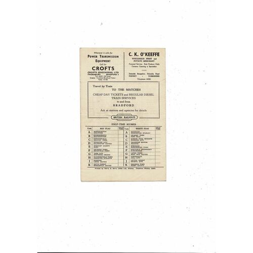 1959/60 Bradford City v Brentford Football Programme