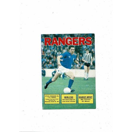 1981/82 Rangers v St Mirren Scottish League Cup Semi Final Football Programme