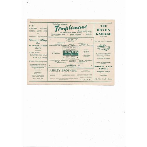 1957/58 Yeovil Town v Tonbridge Southern League Football Programme