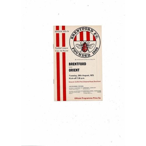 1973/74 Brentford v Leyton Orient League Cup Football Programme