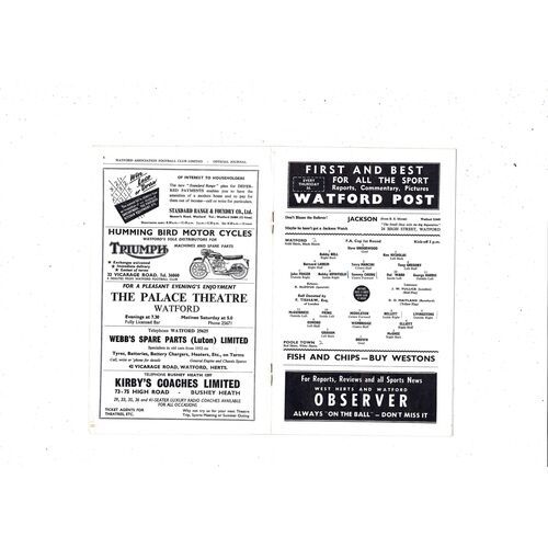 Watford v Poole Town FA Cup Football Programme 1962/63