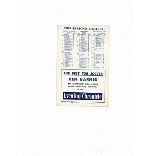 Manchester City v Bolton Wanderers Reserves Football Programme 1958/59