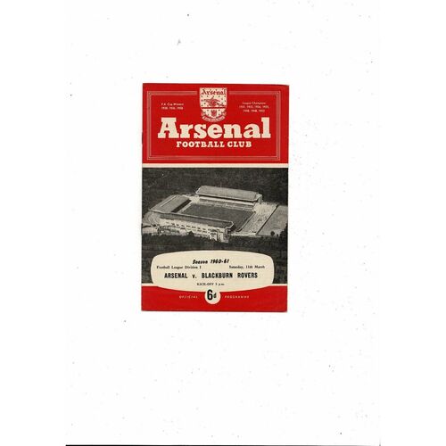1960/61 Arsenal v Blackburn Rovers Football Programme