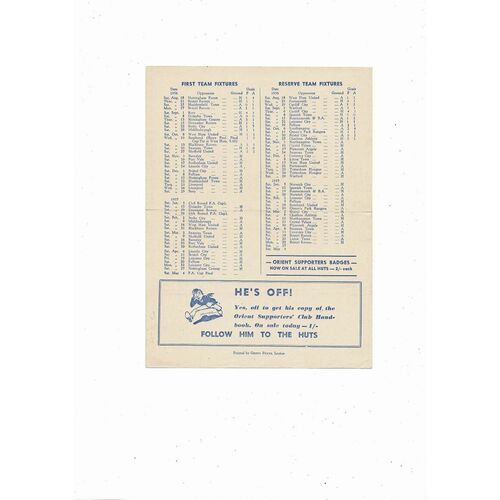 1956/57 Leyton Orient v Barnsley Football Programme