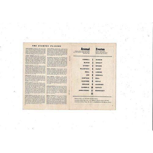 1966/67 Arsenal v Everton Football Programme