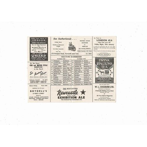 1956/57 Newcastle United v Arsenal Football Programme