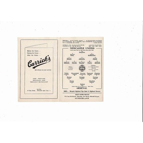 1955/56 Newcastle United v Arsenal Football Programme