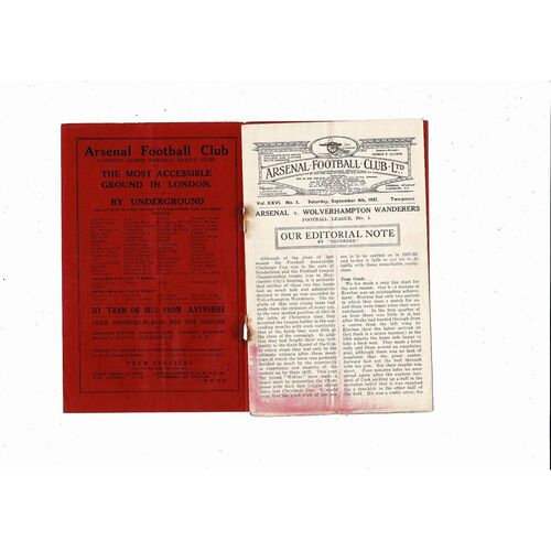 1937/38 Arsenal v Wolves Football Programme