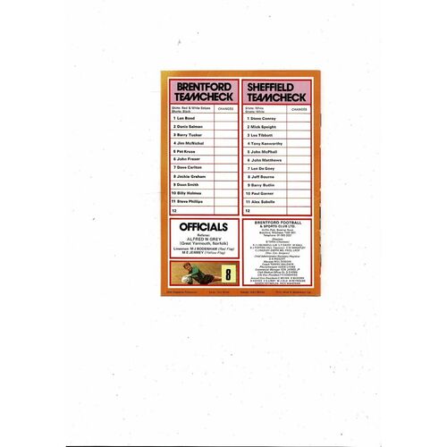 1979/80 Brentford v Sheffield United Football Programme