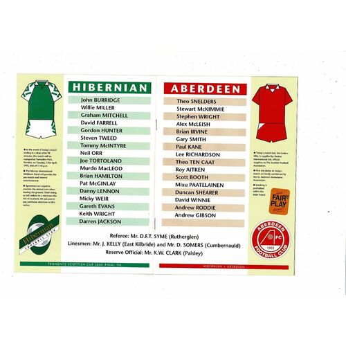 1993 Hibernian v Aberdeen Scottish Cup Semi Final Football Programme