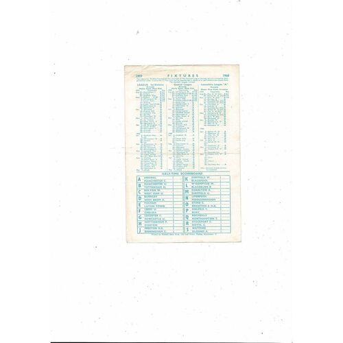 Manchester City v Stoke City Central League Football Programme 1959/60