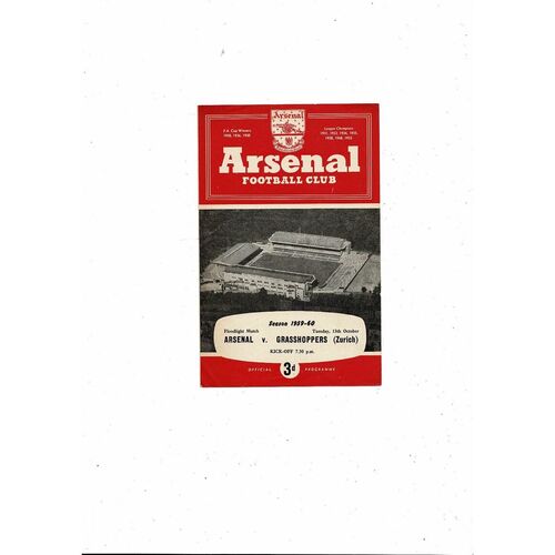 Arsenal v Grasshoppers Friendly Football Programme 1959/60