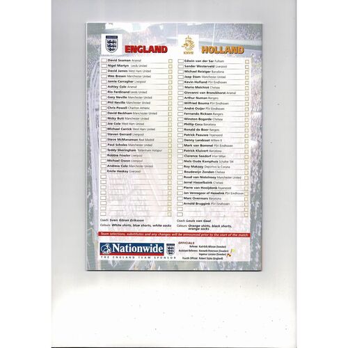2001 England v Holland @ Tottenham Hotspur