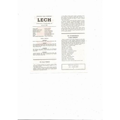 Lech Poznan v Athletic Club De Bilbao European Cup Football Programme 1983/84