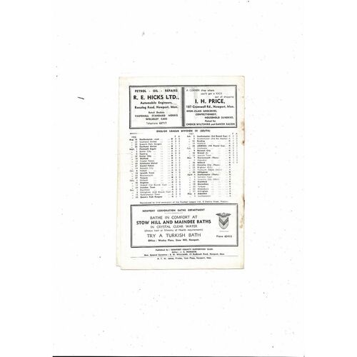 1956/57 Newport County v Coventry City Football Programme March